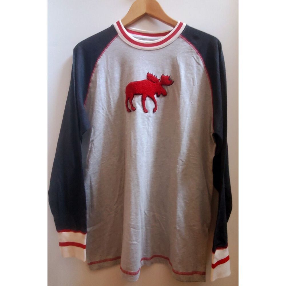 Lazy One Sleep Shirt M Jersey Tee Boucle Moose Canadian Embroidered Gray/Blk/Red